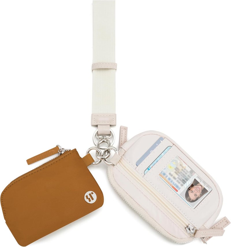 Sunpour Store Nylon Wallet Wristlet for Women,RFID Wallet Keychain Women,Small Wallets Woman with Wristlet,Coin Purse & Wrist Strap for Travel (Beige＆Brown) - Image 1